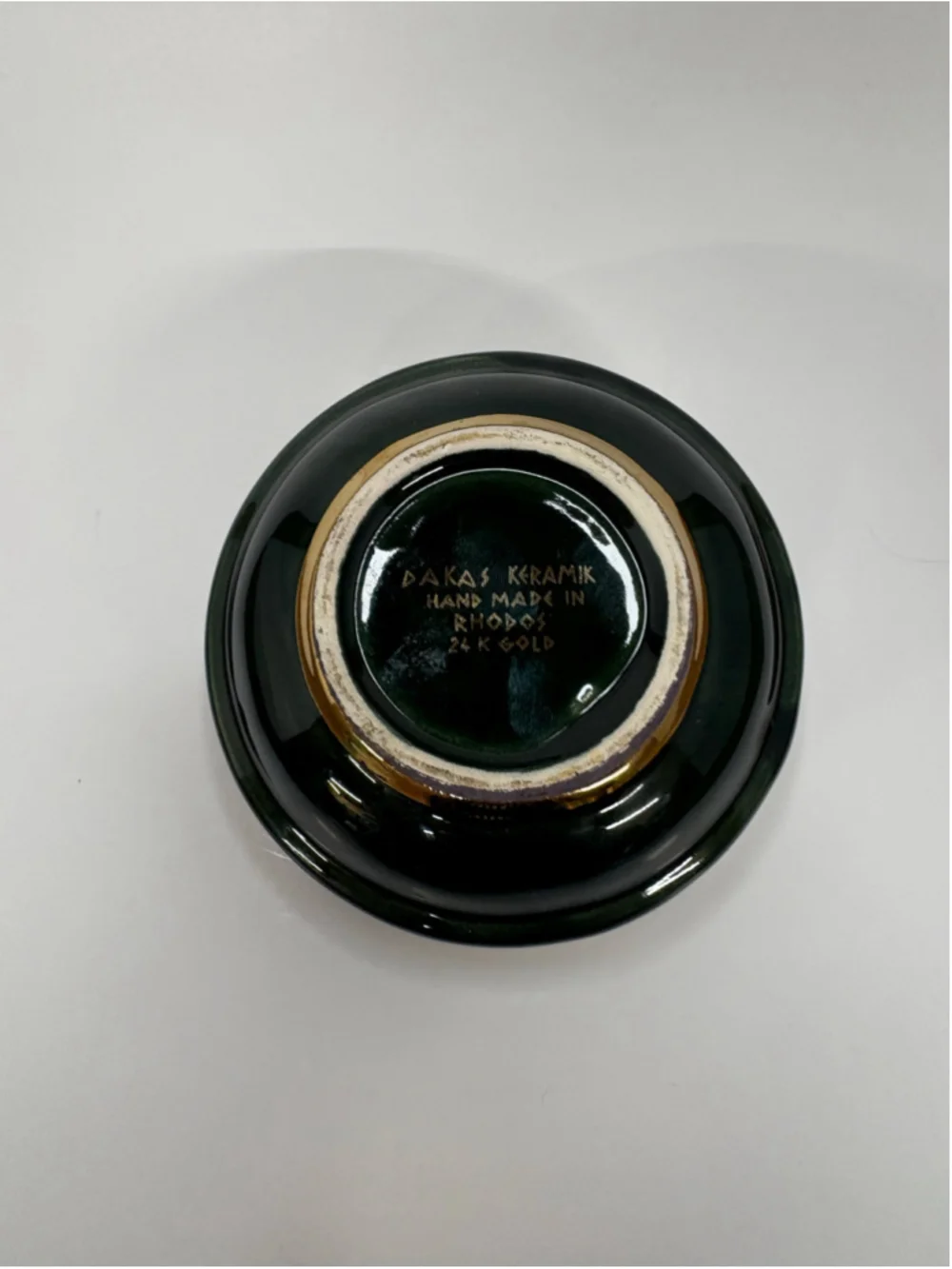 Dakas Keramik 24k Gold Greek Key Ashtray Green and Gold